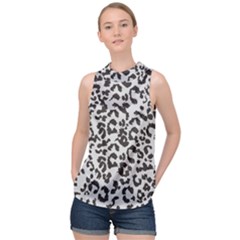 Grey And Black Jaguar Dots High Neck Satin Top by ConteMonfrey