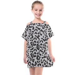 Grey And Black Jaguar Dots Kids  One Piece Chiffon Dress by ConteMonfrey