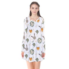 Rabbit, Lions And Nuts  Long Sleeve V-neck Flare Dress by ConteMonfrey