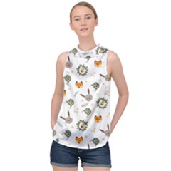 Rabbit, Lions And Nuts  High Neck Satin Top by ConteMonfrey