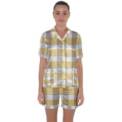 Grey Yellow Plaids Satin Short Sleeve Pajamas Set by ConteMonfrey