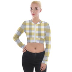 Grey Yellow Plaids Long Sleeve Cropped Velvet Jacket by ConteMonfrey