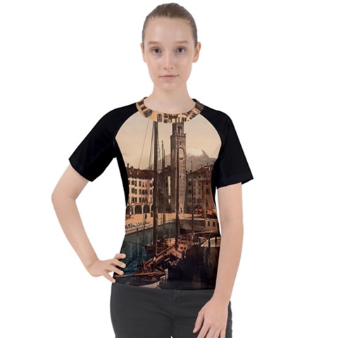  The Harbor, Riva, Lake Garda, Italy 1890-1900 Women s Sport Raglan Tee by ConteMonfrey