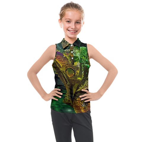 Chameleon Reptile Lizard Animal Kids  Sleeveless Polo Tee by Wegoenart