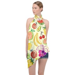 Seamless-fruit Halter Asymmetric Satin Top by nateshop