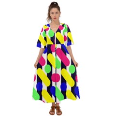 Illustration Geometric Form Circle Line Pattern Kimono Sleeve Boho Dress by Wegoenart