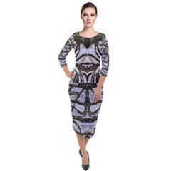 Liberty Inspired Embroidery Iv Quarter Sleeve Midi Velour Bodycon Dress by kaleidomarblingart