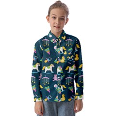 Cute Babies Toys Seamless Pattern Kids  Long Sleeve Shirt by Vaneshart