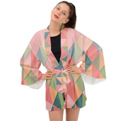 Illustration Pink Background Geometric Triangle Long Sleeve Kimono by Wegoenart