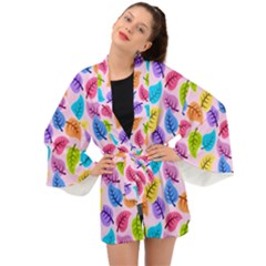 Pattern Illustration Background Abstract Leaves To Dye Long Sleeve Kimono by Wegoenart