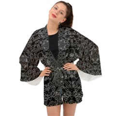 Illustration Black White Rosette Mandala Ornament Wallpaper Long Sleeve Kimono by Wegoenart