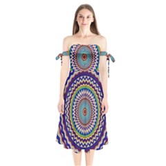 Illustration Kaleidoscope Geometric Circles Shoulder Tie Bardot Midi Dress by Wegoenart