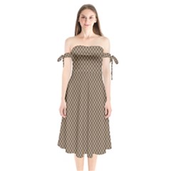 Brown Square Squares Template Background Diamond Pattern Shoulder Tie Bardot Midi Dress by Wegoenart