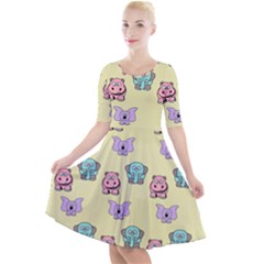 Illustration Animals Pastel Children Colorful Quarter Sleeve A-line Dress by Wegoenart