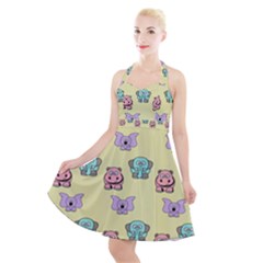 Illustration Animals Pastel Children Colorful Halter Party Swing Dress  by Wegoenart