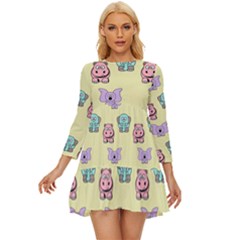 Illustration Animals Pastel Children Colorful Long Sleeve Babydoll Dress by Wegoenart