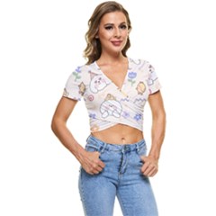 Chicken Dog Flower Sun Pattern Short Sleeve Foldover Tee by Sudhe