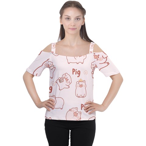 Pig Cartoon Background Pattern Cutout Shoulder Tee by Sudhe