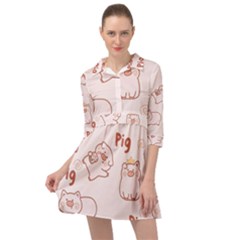 Pig Cartoon Background Pattern Mini Skater Shirt Dress by Sudhe