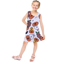 Illustration Pumpkin Bear Bat Bunny Chicken Kids  Tunic Dress by Sudhe