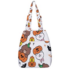 Illustration Pumpkin Bear Bat Bunny Chicken Center Zip Backpack by Sudhe