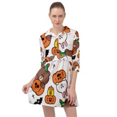 Illustration Pumpkin Bear Bat Bunny Chicken Mini Skater Shirt Dress by Sudhe