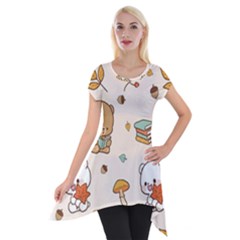 Illustration Bear Cartoon Background Pattern Short Sleeve Side Drop Tunic by Sudhe