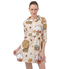 Illustration Bear Cartoon Background Pattern Mini Skater Shirt Dress by Sudhe