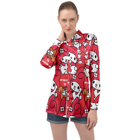 Rabbit Background Cartoon Long Sleeve Satin Shirt by Sudhe