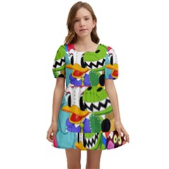 Illustration Cartoon Character Animal Cute Kids  Short Sleeve Dolly Dress by Sudhe