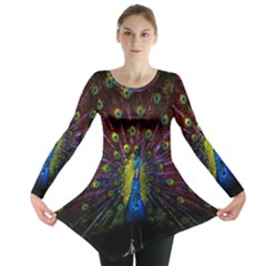 Beautiful Peacock Feather Long Sleeve Tunic  by Jancukart