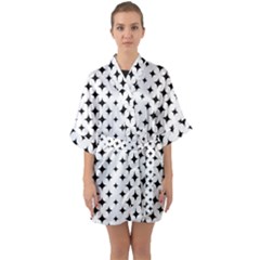 Pattern-whit Star Black Half Sleeve Satin Kimono  by nateshop