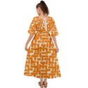 Illustration Orange Background Rectangles Pattern Kimono Sleeve Boho Dress View2