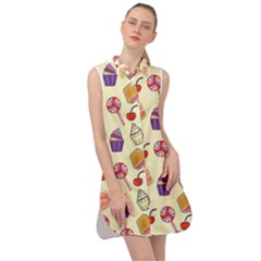 Food Illustration Cupcake Pattern Lollipop Sleeveless Shirt Dress by Amaryn4rt