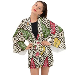 Vectoe Leaves Foliage Batik Seamless Pattern Long Sleeve Kimono by Wegoenart