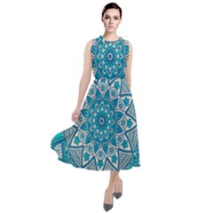 Mandala Blue Round Neck Boho Dress by zappwaits