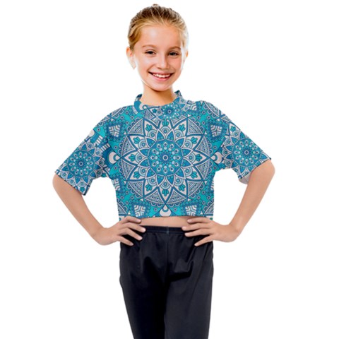 Mandala Blue Kids Mock Neck Tee by zappwaits