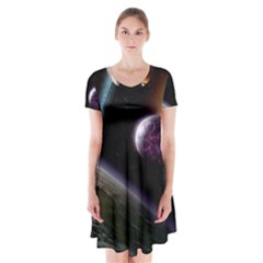 Planets In Space Short Sleeve V-neck Flare Dress by Sapixe