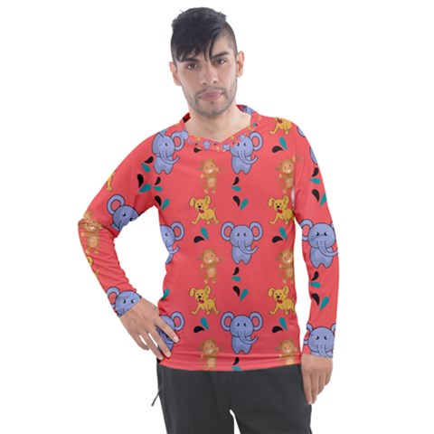 Illustration Elephant Cartoon Animal Monkey Men s Pique Long Sleeve Tee by danenraven