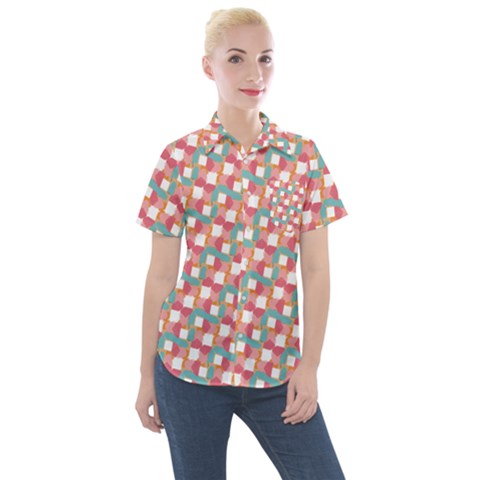 Patchwork Pastel Pattern Art Women s Short Sleeve Pocket Shirt by danenraven