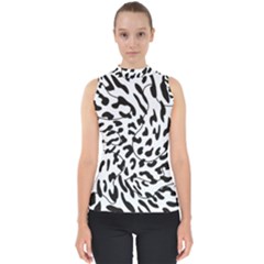 Leopard Print Black And White Mock Neck Shell Top by ConteMonfrey