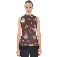 Rabbits, Owls And Cute Little Porcupines  Mock Neck Shell Top by ConteMonfrey