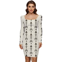 Black And Grey Arrows Women Long Sleeve Ruched Stretch Jersey Dress by ConteMonfrey