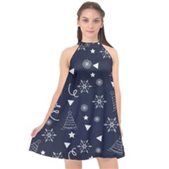 Illustration Christmas Tree Christmas Snow Halter Neckline Chiffon Dress  by danenraven