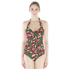 Christmas Wrapping Paper Abstract Halter Swimsuit by danenraven