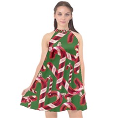 Christmas Wrapping Paper Abstract Halter Neckline Chiffon Dress  by danenraven