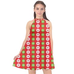 Illustration Festive Pattern Christmas Holiday Halter Neckline Chiffon Dress  by danenraven