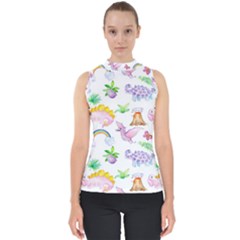 Dinosaurs Are Our Friends  Mock Neck Shell Top by ConteMonfrey