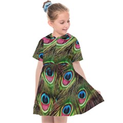 Peacock Feathers Color Plumage Kids  Sailor Dress by Celenk