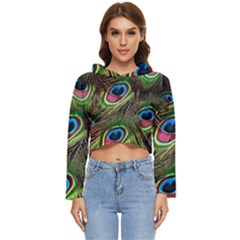 Peacock Feathers Color Plumage Women s Lightweight Cropped Hoodie by Celenk